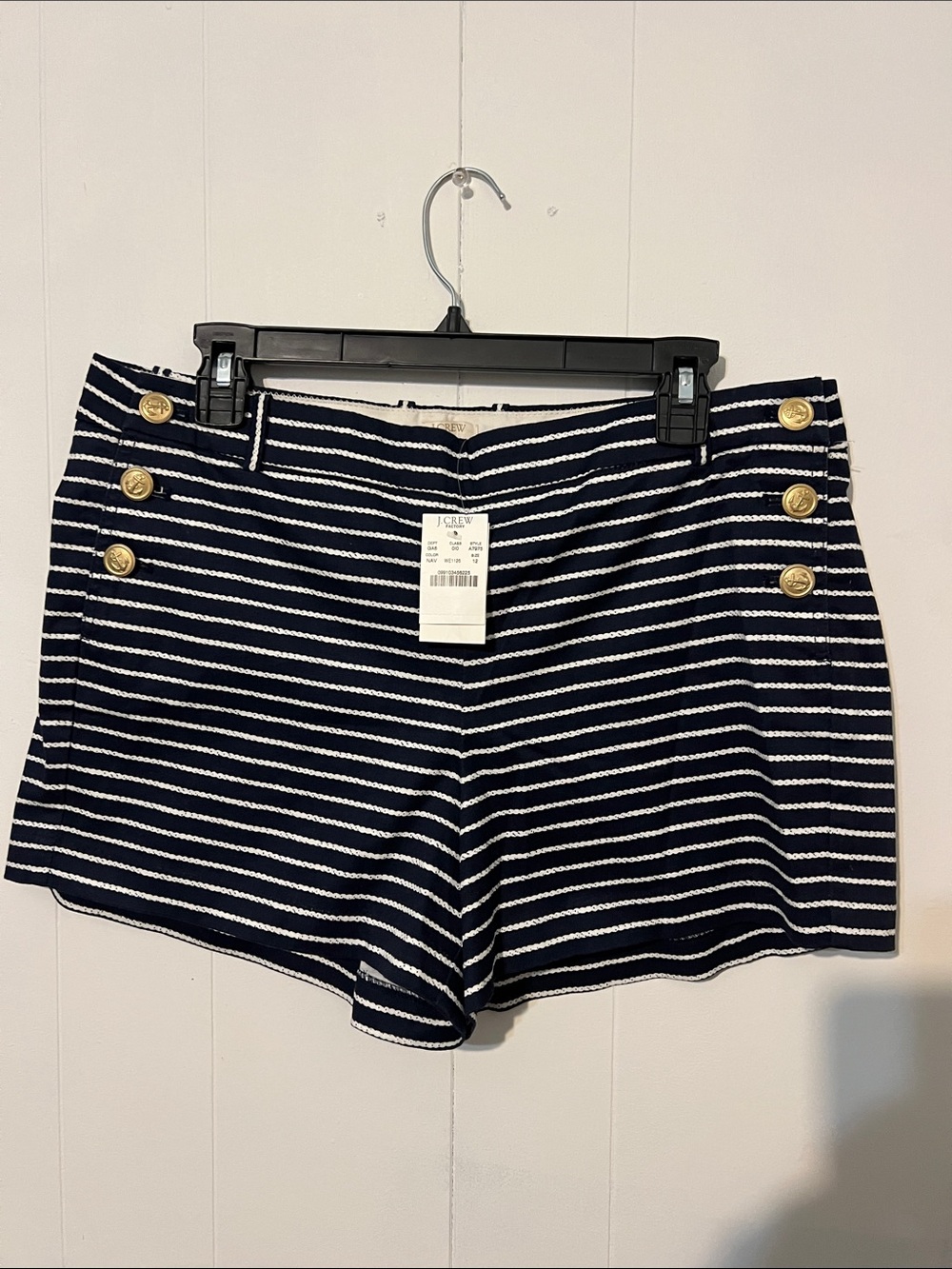J. Crew Navy & White Striped Sailor-Style Shorts with Gold Buttons